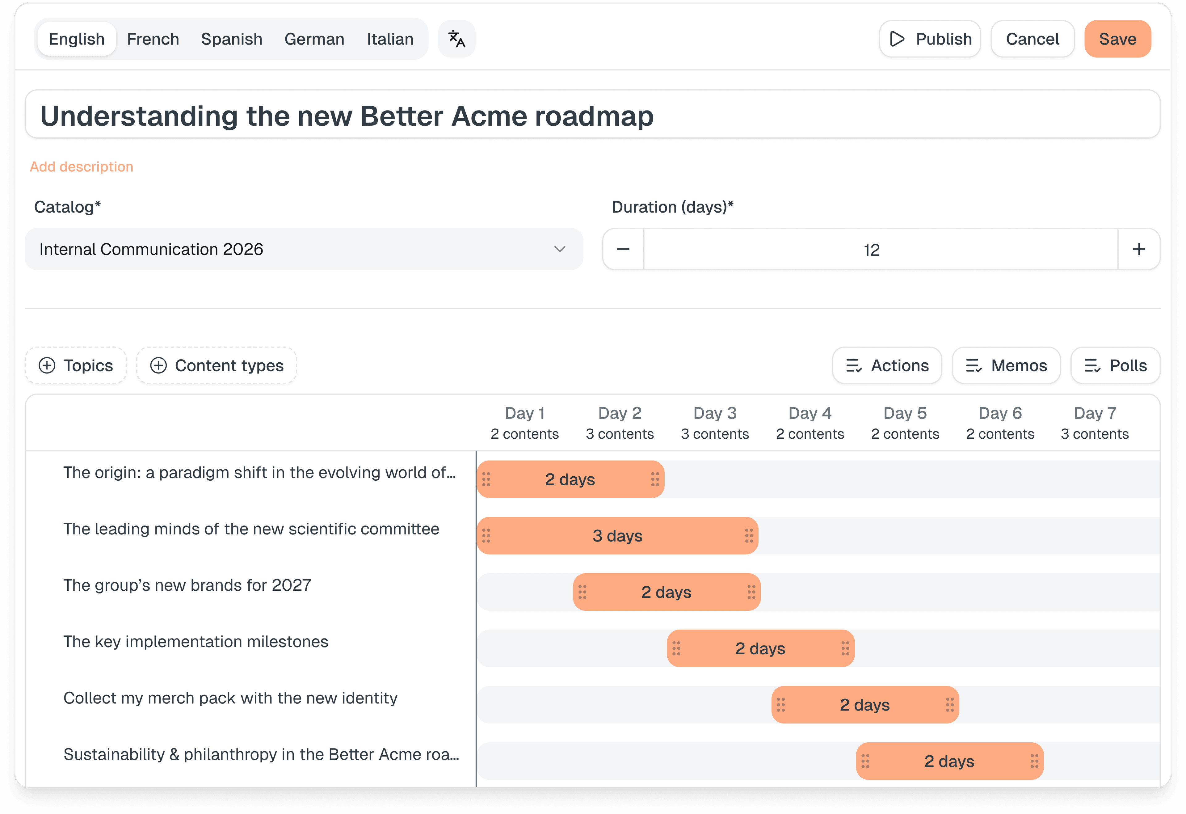 Drag and drop timeline editor interface