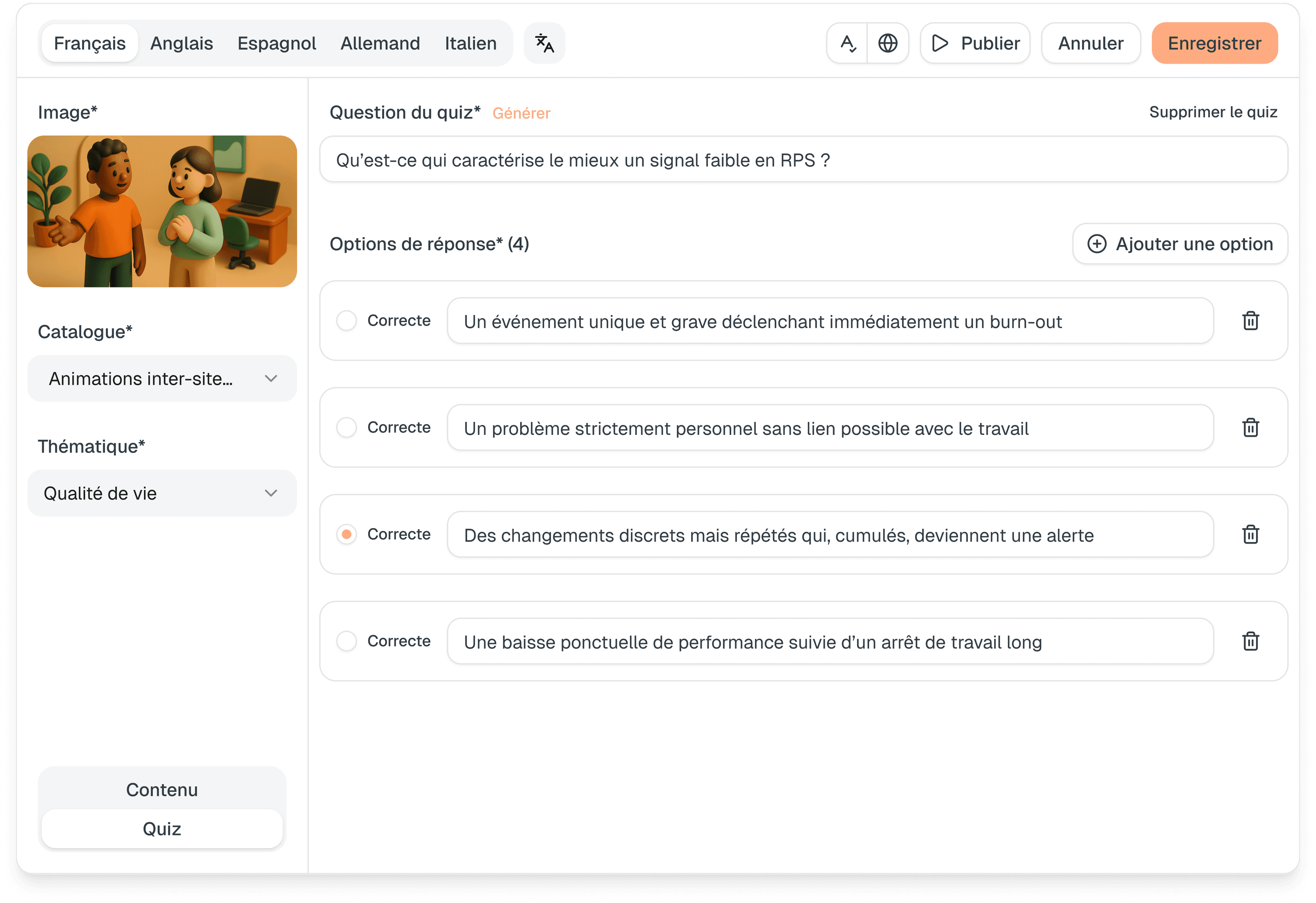 Interface de création de contenu assistée par IA