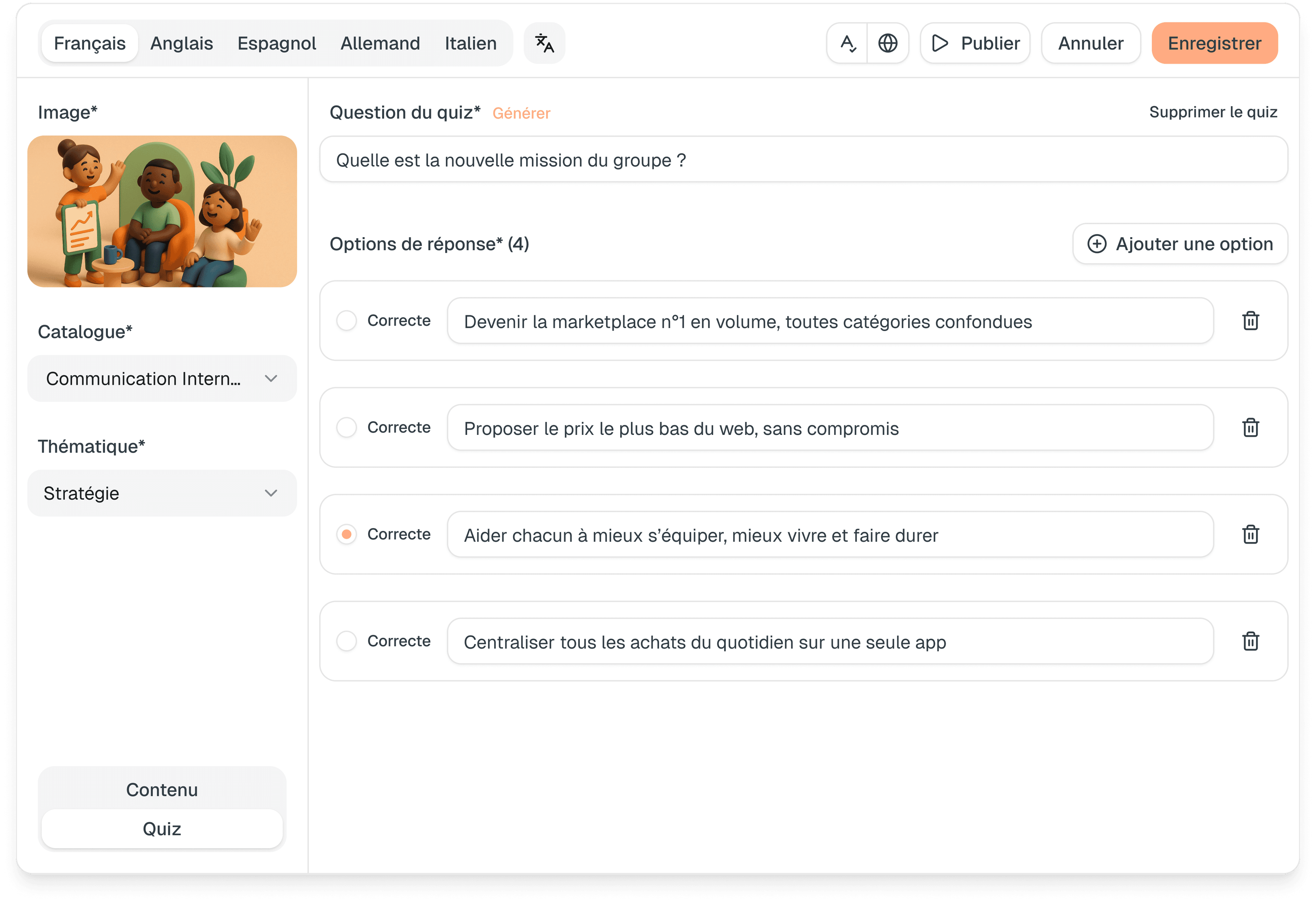 Interface de création de contenu assistée par IA
